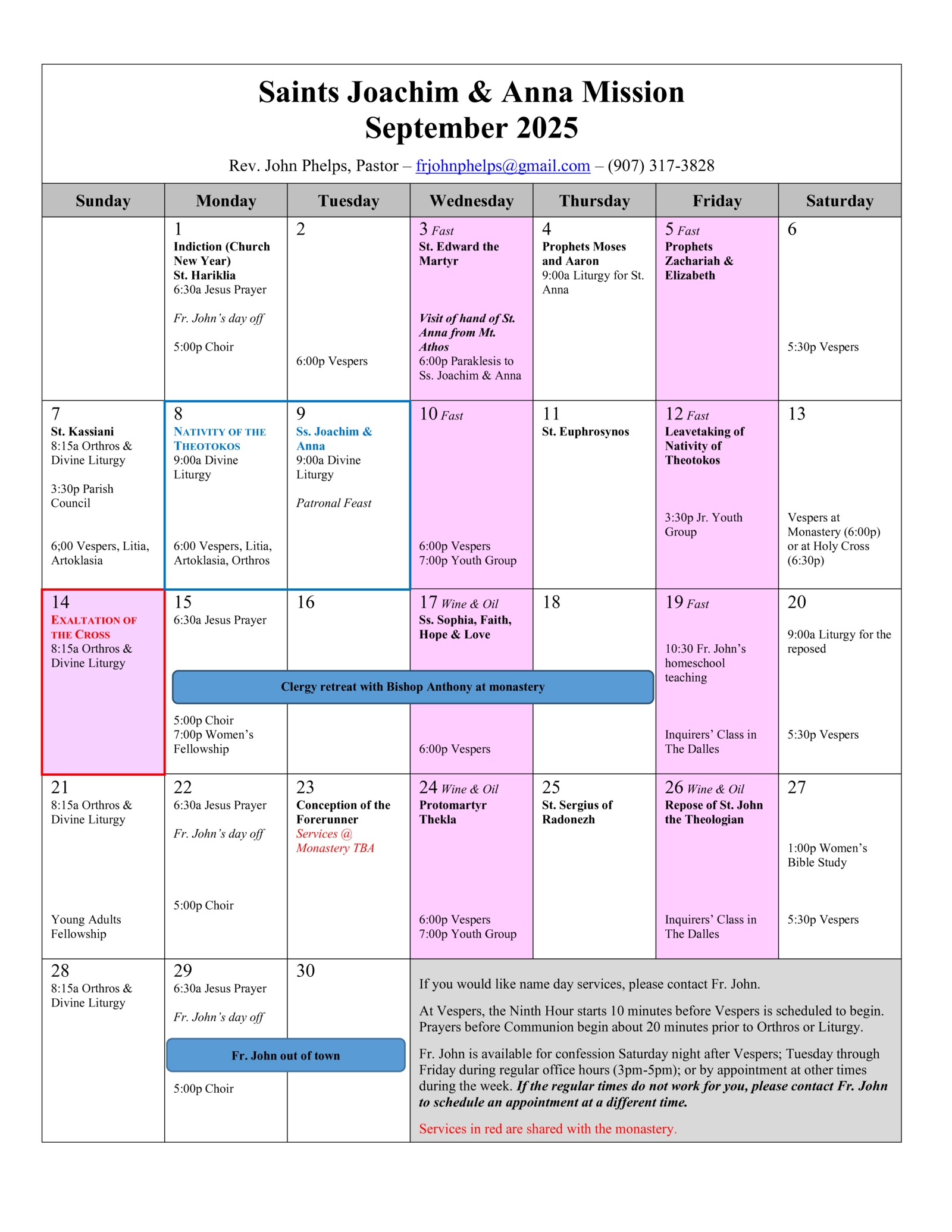 September 2025 calendar