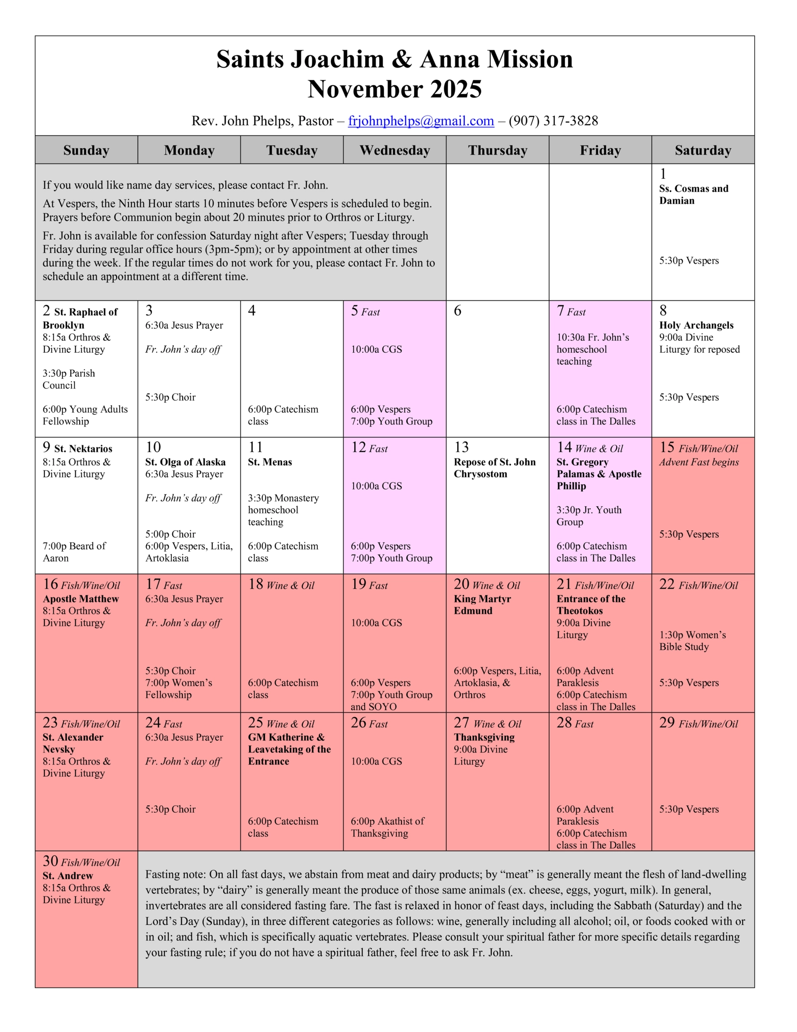 November 2025 calendar
